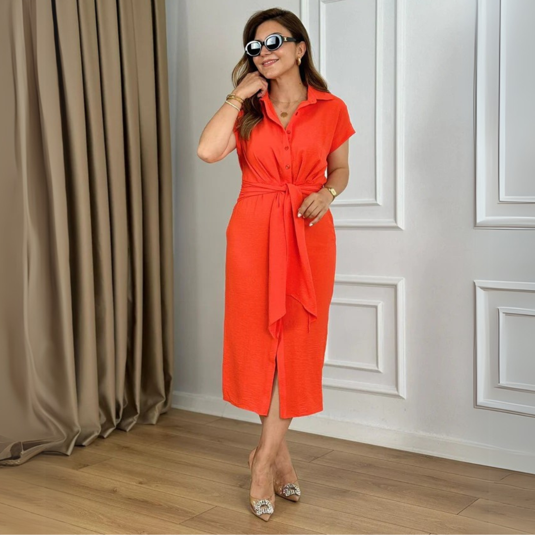 Vestido Laranja Longo com Amarração