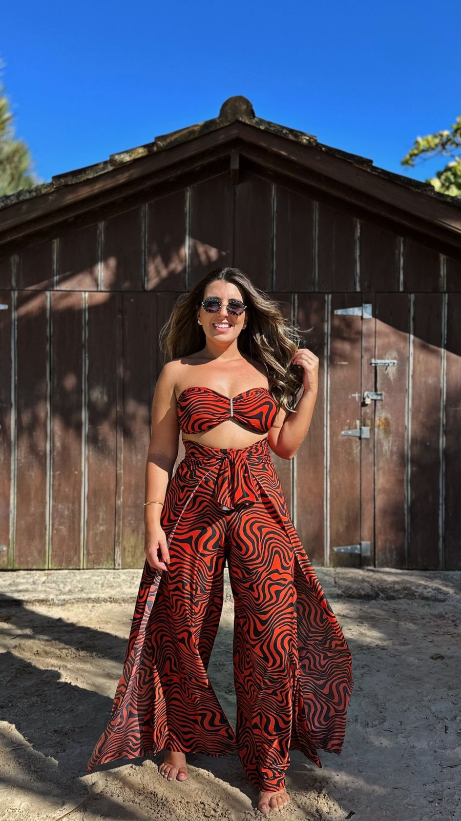 Conjunto Calça Macacão + Top Zebra Vermelho