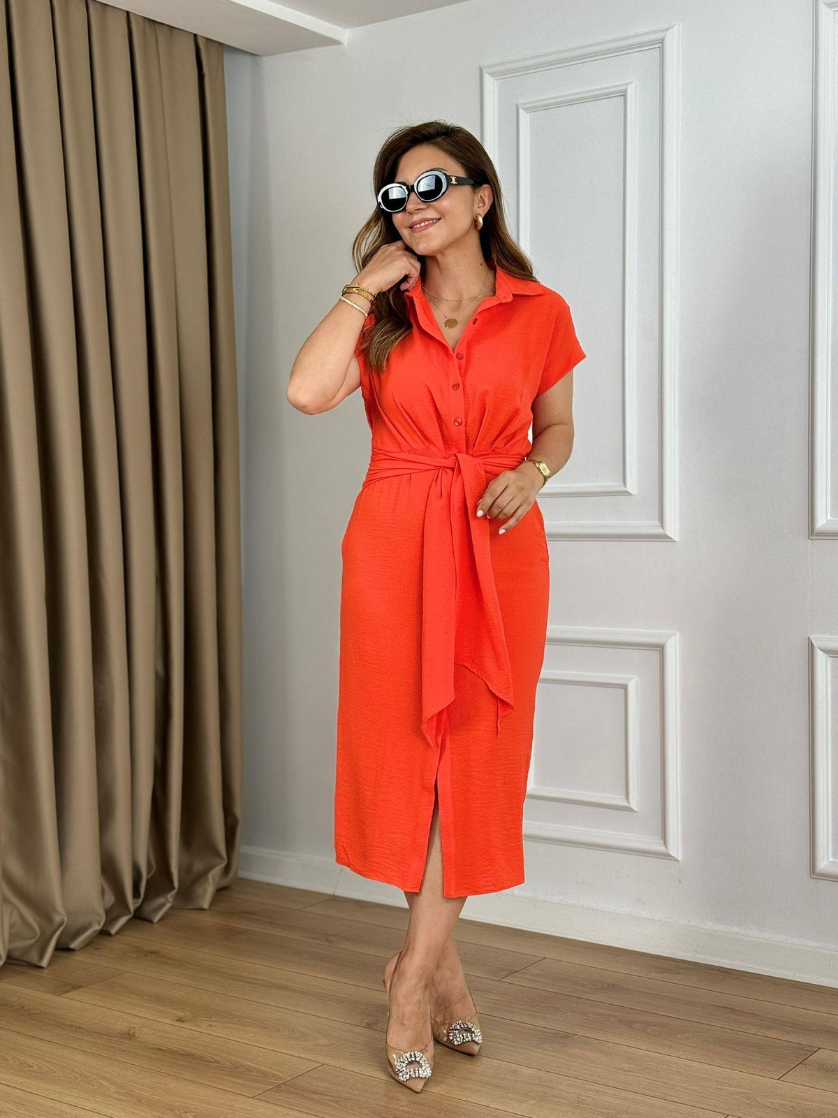 Vestido Laranja Longo com Amarração